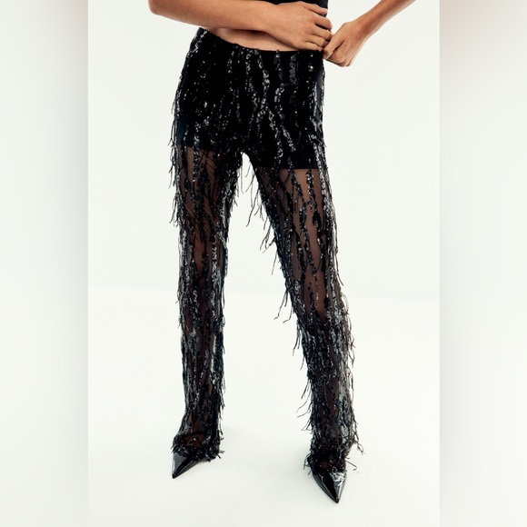 Zara Pants - Zara Black Sequin Fringe leggings blogger fav